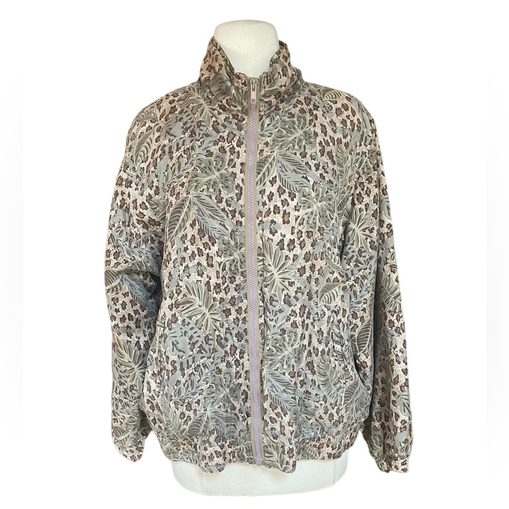 Vintage Silk Ncounter 100% Silk Animal & Leaf Print Zip Up‎ Lightweight Jacket